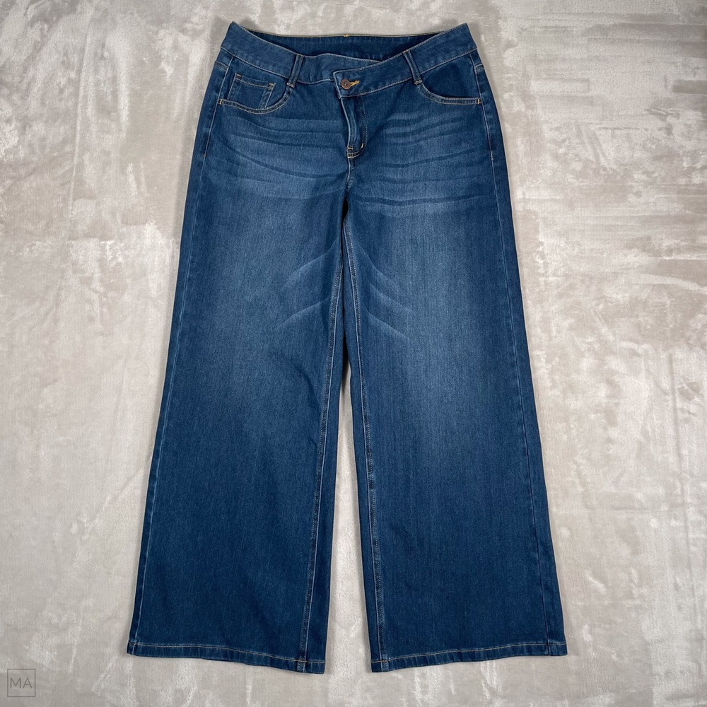 Halara Women's Jeans Wide Leg Asymmetrical Waist Denim Casual M Blue